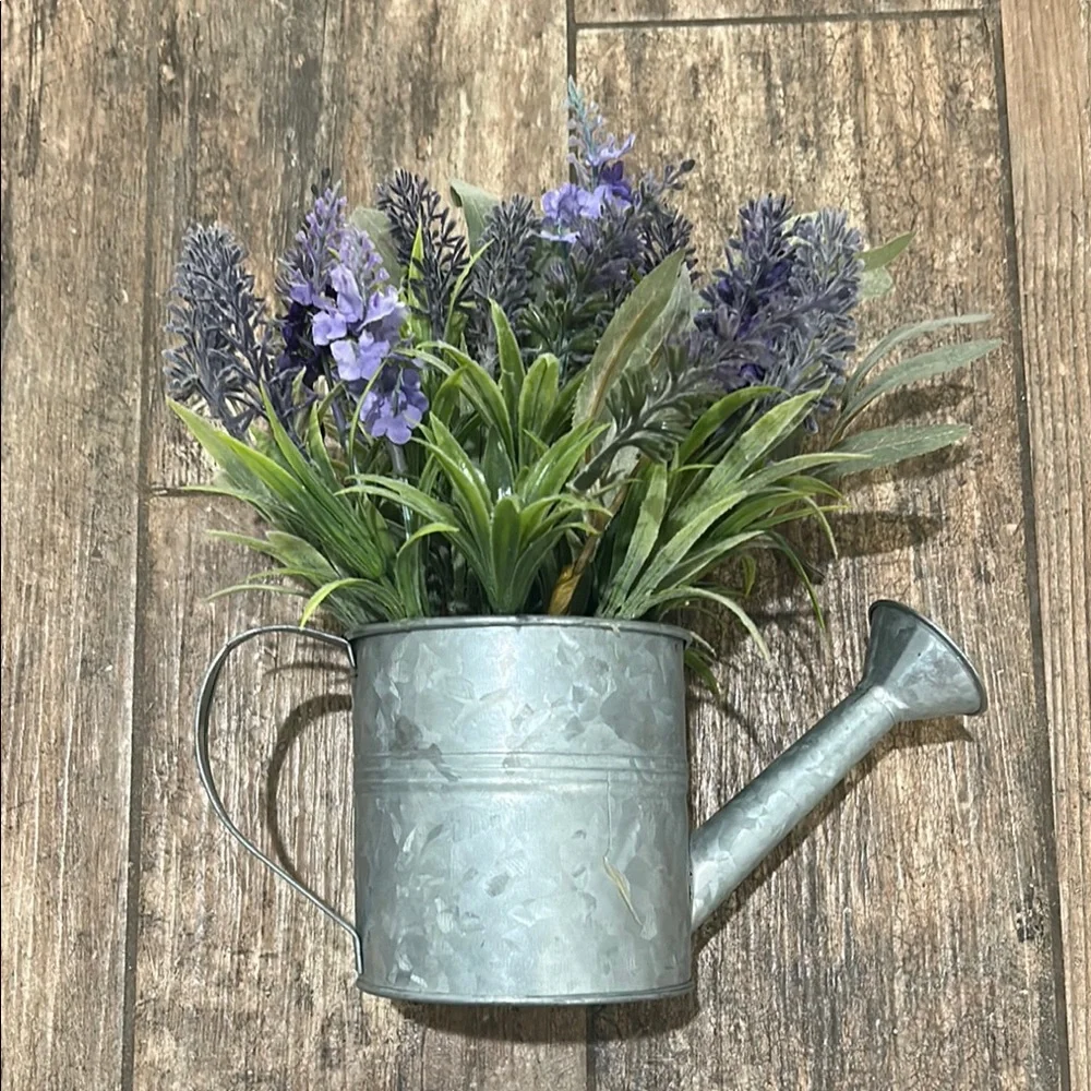 Lavender and Greenery in Silver Watering Can